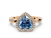 Halo Engagement Ring Setting for Fancy Blue Heart-Shaped Center with Pave and Plain Twist Band and Prong Head in Rose Gold