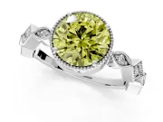 Milgrain Bezel Engagement Ring Setting for Fancy Yellow Round Cut Center with Marquise Stations and Bezel Head in Sterling Silver