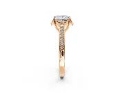 Floral Engagement Ring Setting for Princess Cut Center with Four Accent Clusters and Prong Head in Rose Gold