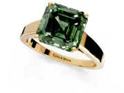 Solitaire Engagement Ring Setting for Fancy Green Asscher Cut Center with Tapered Split Shoulders and Prong Head in Yellow Gold