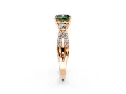 3 Stone Engagement Ring Setting for Fancy Green Cushion Cut Center with Pave Split Shank and Prong Head in Rose Gold
