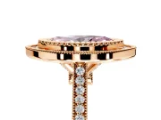 Halo Engagement Ring Setting for Fancy Pink Marquise Center with Milgrain Frame, Pave Band and Prong Head in Rose Gold
