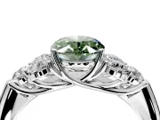 Cluster Engagement Ring Setting for Fancy Green Oval Center with Round Cut Accent Frame and Prong Head in Platinum