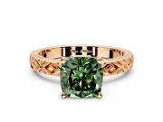 Solitaire Engagement Ring Setting for Fancy Green Cushion Cut Center with Milgrain X Pattern Band and Prong Head in Rose Gold