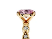 Solitaire Engagement Ring Setting for Fancy Pink Oval Center with Milgrain Bezel Accents and Prong Head in Yellow Gold
