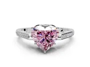Cathedral Engagement Ring Setting for Fancy Pink Heart-Shaped Center with Antique-Style Pave Band and Prong Head in White Gold