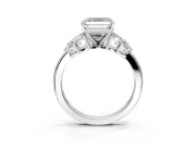 Leaf Cluster Engagement Ring Setting for Asscher Cut Center with Marquise Accents and Prong Head in Sterling Silver