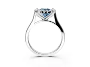 Single Halo Engagement Ring Setting for Fancy Blue Round Cut Center with Corner Claws, Plain Band and Prong Head in White Gold