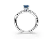 Solitaire Engagement Ring Setting for Fancy Blue Emerald Cut Center with Woven 3-Strand Pave Band and Prong Head in White Gold