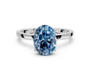 Solitaire Engagement Ring Setting for Fancy Blue Oval Center with Thin Rounded Plain Band and Prong Head in Platinum