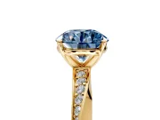 Side Accent Engagement Ring Setting for Fancy Blue Round Cut Center with Accent Shoulders and Prong Head in Yellow Gold