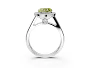 Halo Engagement Ring Setting for Fancy Yellow Heart-Shaped Center with Outer Bezel Rim, Pave Band and Prong Head in White Gold