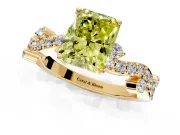 Solitaire Engagement Ring Setting for Fancy Yellow Radiant Cut Center with Bar-Station Pave Twist and Prong Head in Yellow Gold