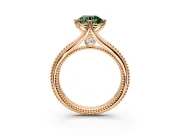 Solitaire Engagement Ring Setting for Fancy Green Round Cut Center with Milgrain Cathedral Band and Prong Head in Rose Gold