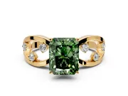 Solitaire Engagement Ring Setting for Fancy Green Radiant Cut Center with Criss-Cross Accent Band and Prong Head in Yellow Gold