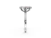 Single Halo Engagement Ring Setting for Fancy Pink Oval Center with Corner Claws, Plain Band and Prong Head in Sterling Silver