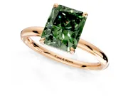Hidden Halo Engagement Ring Setting for Fancy Green Radiant Cut Center with Thin Rounded Band and Prong Head in Rose Gold