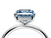 Hidden Halo Engagement Ring Setting for Fancy Blue Asscher Cut Center with Thin Rounded Band and Prong Head in Sterling Silver