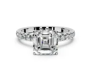 Open Basket Engagement Ring Setting for Asscher Cut Center with Pave Band and Prong Head in White Gold