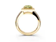 Milgrain Halo Engagement Ring Setting for Fancy Yellow Princess Cut Center with Three-Sided Pave Band and Prong Head in Yellow Gold