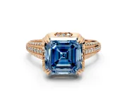 Solitaire Engagement Ring Setting for Fancy Blue Asscher Cut Center with Accented Split Shank and Prong Head in Rose Gold