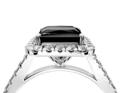 Halo Engagement Ring Setting for Fancy Black Princess Cut Center with Narrowing Pave Band and Prong Head in Platinum