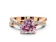 Solitaire Engagement Ring Setting for Fancy Pink Heart-Shaped Center with Half-Pave Crossover Band and Prong Head in Rose Gold