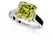 Solitaire Engagement Ring Setting for Fancy Yellow Asscher Cut Center with Tapered Split Shoulders and Prong Head in White Gold