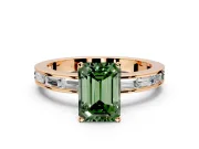 Solitaire Engagement Ring Setting for Fancy Green Emerald Cut Center with Channel Baguette Band and Prong Head in Rose Gold
