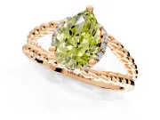 Halo Engagement Ring Setting for Fancy Yellow Pear-Shaped Center with Rope Twist Split Shank and Prong Head in Rose Gold