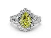 Halo Engagement Ring Setting for Fancy Yellow Pear-Shaped Center with Two-Strand Split Shank and Prong Head in White Gold