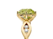 Solitaire Engagement Ring Setting for Fancy Yellow Cushion Cut Center with Accented Twist Band and Leaf Prong Head in Yellow Gold