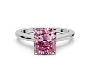Solitaire Engagement Ring Setting for Fancy Pink Radiant Cut Center with Narrow Cathedral Band and Prong Head in White Gold