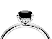 Hidden Halo Engagement Ring Setting for Fancy Black Emerald Cut Center with Thin Rounded Band and Prong Head in Sterling Silver