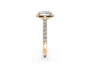 Halo Engagement Ring Setting for Radiant Cut Center with Full Pave Band and Prong Head in Rose Gold