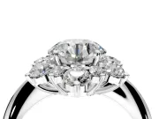 Small-Accent Cluster Halo Engagement Ring Setting for Round Cut Center with Plain Band and Prong Head in Platinum