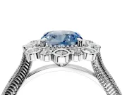 Milgrain Halo Engagement Ring Setting for Fancy Blue Cushion Cut Center with Bezel Point Accents and Prong Head in White Gold