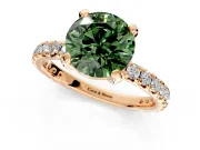Solitaire Engagement Ring Setting for Fancy Green Round Cut Center with Shared-Prong Accents and Prong Head in Rose Gold