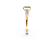 3 Stone Engagement Ring Setting for Fancy Green Radiant Cut Center with Channel Baguette Accents and Prong Head in Rose Gold