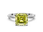 Solitaire Engagement Ring Setting for Fancy Yellow Asscher Cut Center with Twist Band and Bead Prong Head in Sterling Silver