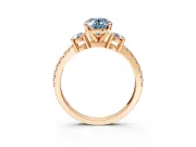 3 Stone Engagement Ring Setting for Fancy Blue Oval Center with Round Cut Side Accents and Prong Head in Rose Gold