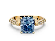 Solitaire Engagement Ring Setting for Fancy Blue Radiant Cut Center with Multi-Row Accents and Prong Head in Yellow Gold