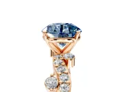 Solitaire Engagement Ring Setting for Fancy Blue Round Cut Center with Bar-Station Pave Twist and Prong Head in Rose Gold