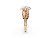 Milgrain Halo Engagement Ring Setting for Pear-Shaped Center with Shoulder Bezels and Prong Head in Rose Gold