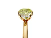 Hidden Halo Engagement Ring Setting for Fancy Yellow Cushion Cut Center with Thin Rounded Band and Prong Head in Yellow Gold