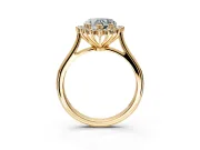 Starburst Halo Engagement Ring Setting for Heart-Shaped Center with Thin Round-Wire Band and Prong Head in Yellow Gold