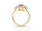 Halo Engagement Ring Setting for Radiant Cut Center with Two-Strand Split Shank and Prong Head in Yellow Gold