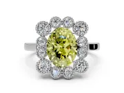 Cluster Halo Engagement Ring Setting for Fancy Yellow Oval Center with Milgrain Bezel Accents and Prong Head in Sterling Silver