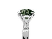 3 Stone Engagement Ring Setting for Fancy Green Round Cut Center with Tapered Baguettes, Plain Band and Prong Head in White Gold