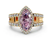 Halo Engagement Ring Setting for Fancy Pink Marquise Center with Wide-Open Pave Split Shank and Prong Head in Yellow Gold